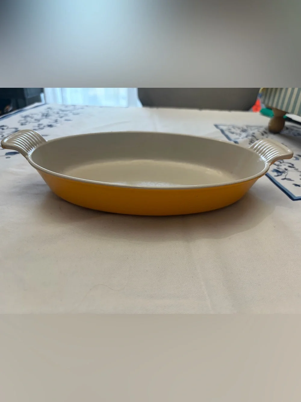 Vintage Le Creuset Yellow Oval Ceramic Baker with Cream Interior